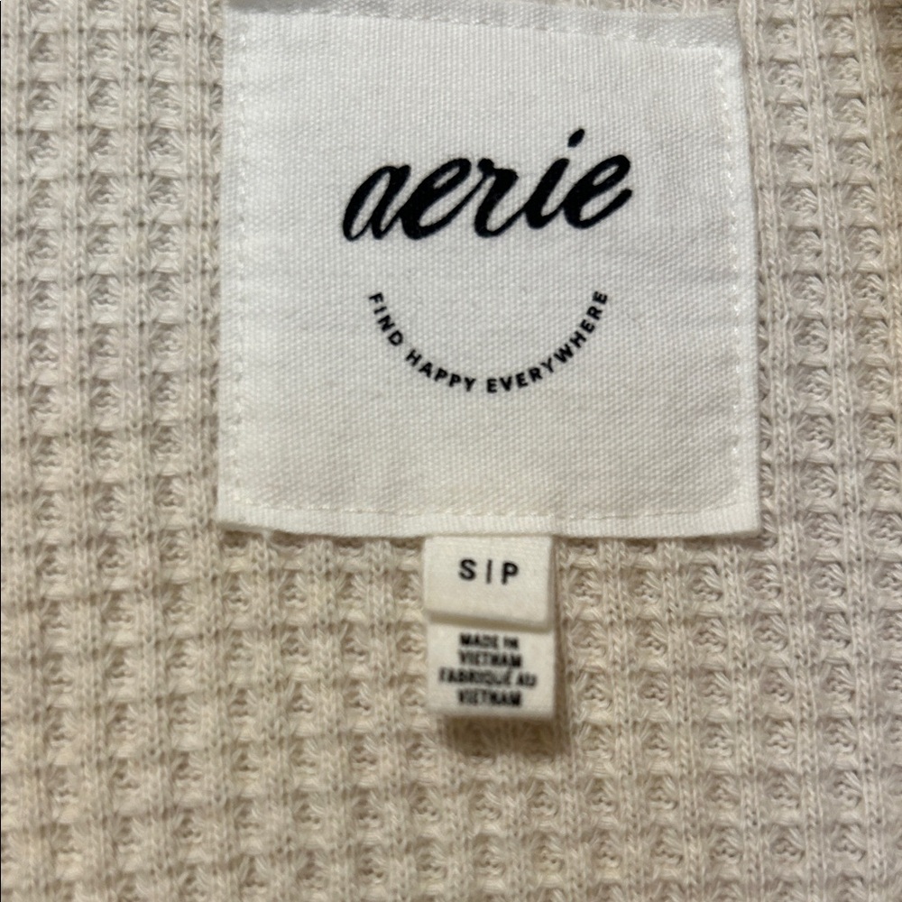 Aerie Cream Waffle Knit Button-Up Top - Picture 2 of 4